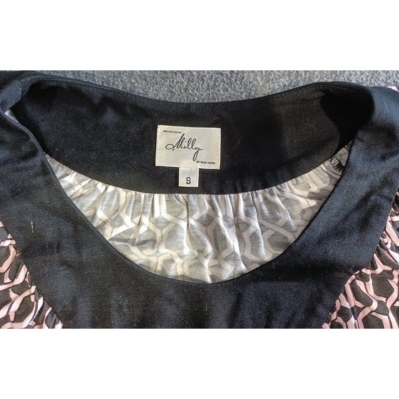 MILLY of New York USA Made Geometric Pink Black Print Mini Dress Small - Picture 8 of 9